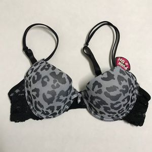 Kisses Gray/Black Leopard Print Push Up Bra (34B)